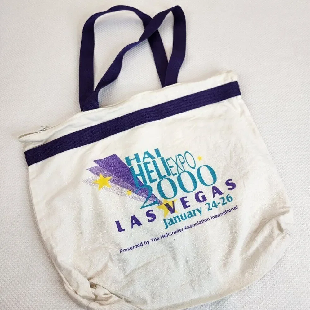 Vintage Rolls Royce Heli Expo 2000 Las Vegas Canvas Bag Teal Purple White